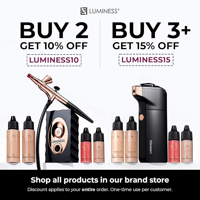 LUMINESS Airbrush Spray Silk Foundation Starter Kit - Light Medium - Foundation, Primer & Dual-Sided Angled Buffing Brush - Medium, Buildable Coverage, Anti-Aging Formula Hydrates & Moisturizes