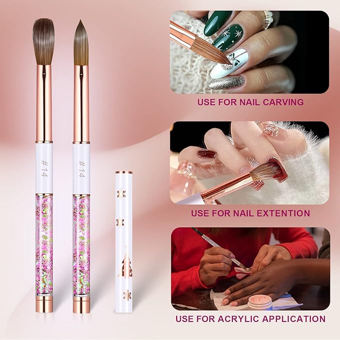 Acrylic Nail Brush Size 14,KEMEISI 100% Pure Kolinsky Nail Art Brushes Sturdy Handle Oval Shaped Acrylic Powder Nail Design Tools for Professional Manicure DIY Home Salon (White)