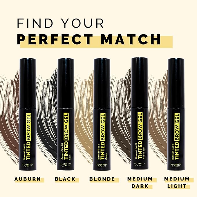 Elizabeth Mott Eyebrow Gel - Queen of the Fill Tinted Brow Filler, Volumizer & Setter - Defines, Shapes & Covers Grays - Water-Resistant, Long-Lasting, Smudge-Proof - Cruelty-Free, Black Shade, 4g