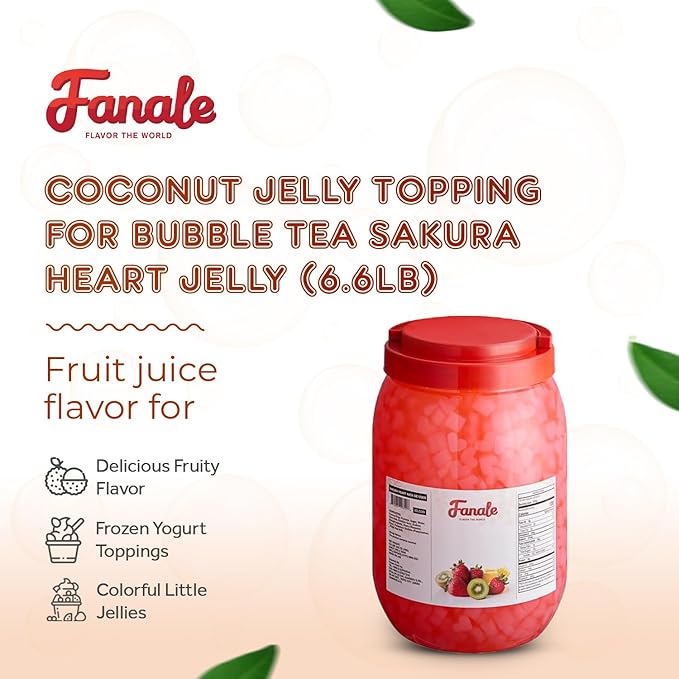 Fanale Coconut Jelly Topping nata de coco for Boba Tea | Ice Cream | Yogurt | Smoothie | Milk Tea | Desserts Sakura Heart Shaped, 6.6 pound (Pack of 4) | JEL030-CS
