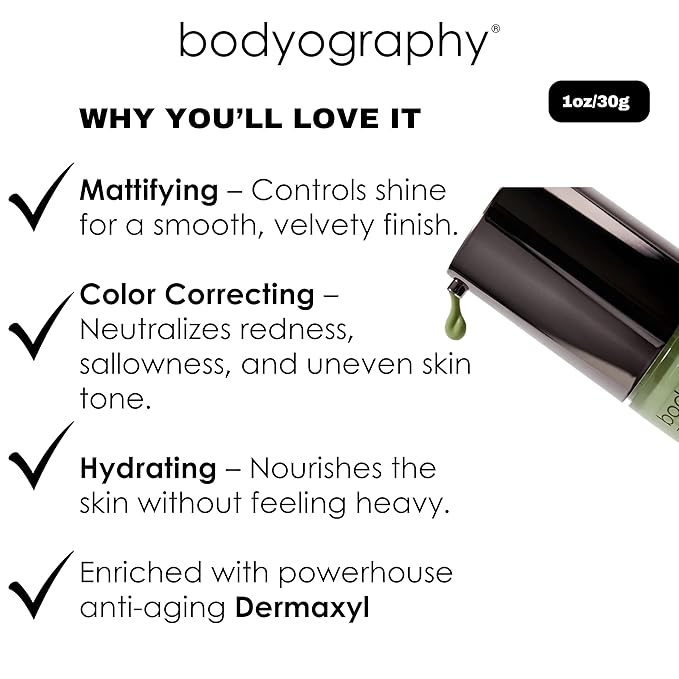 BODYOGRAPHY - Foundation Primer (Clear): Flawless Anti-Aging Salon Makeup Primer w/Vitamin E, A, Jojoba, Grapeseed Oil | Control Shine | Gluten-Free, Cruelty-Free, 1 oz.