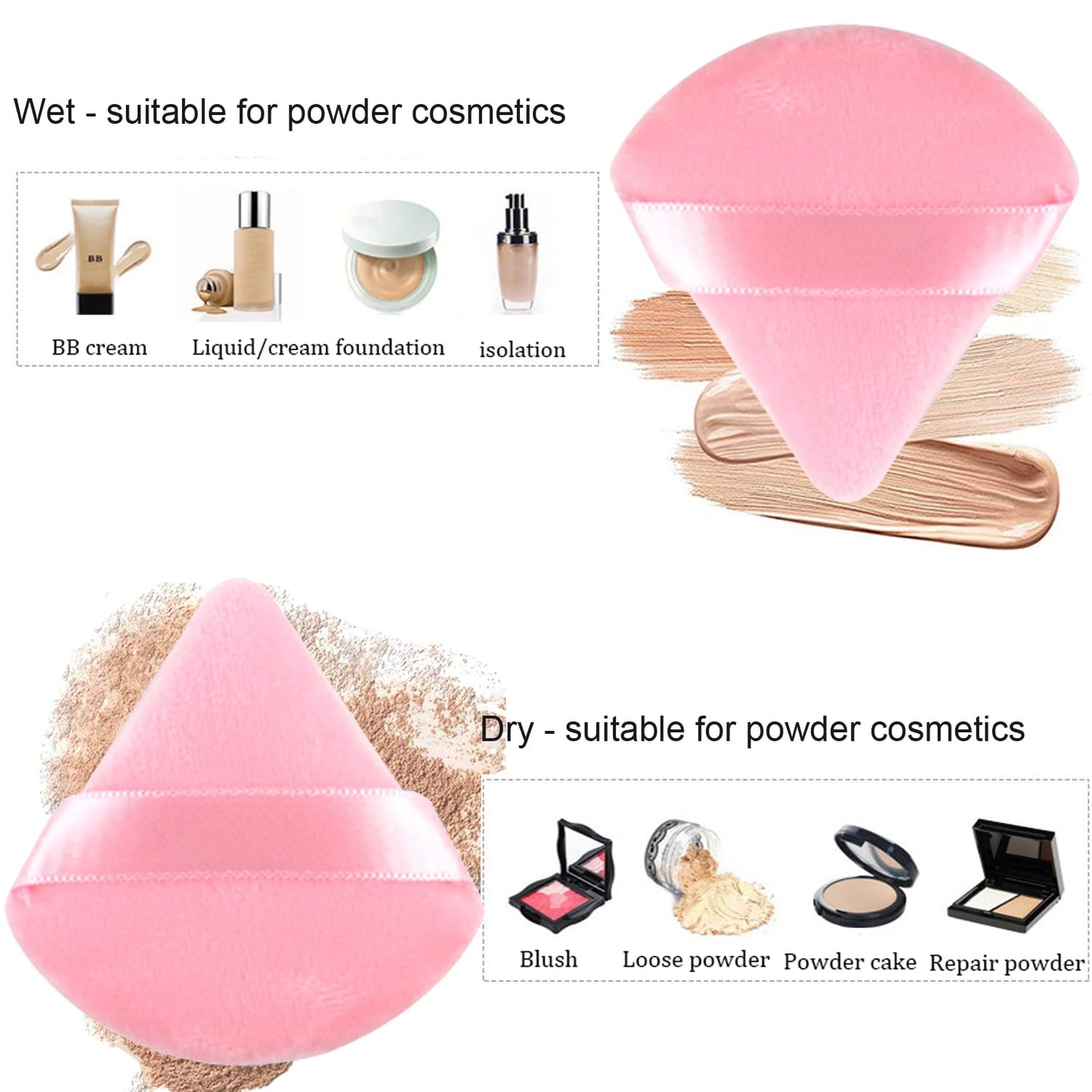24 Pieces Powder Puff, Triangle Makeup Puff Cotton Powder Face Washable Body Powder Puff for Loose Powder Body Cosmetic Foundation Sponge Makeup Tool (12DP12LP)