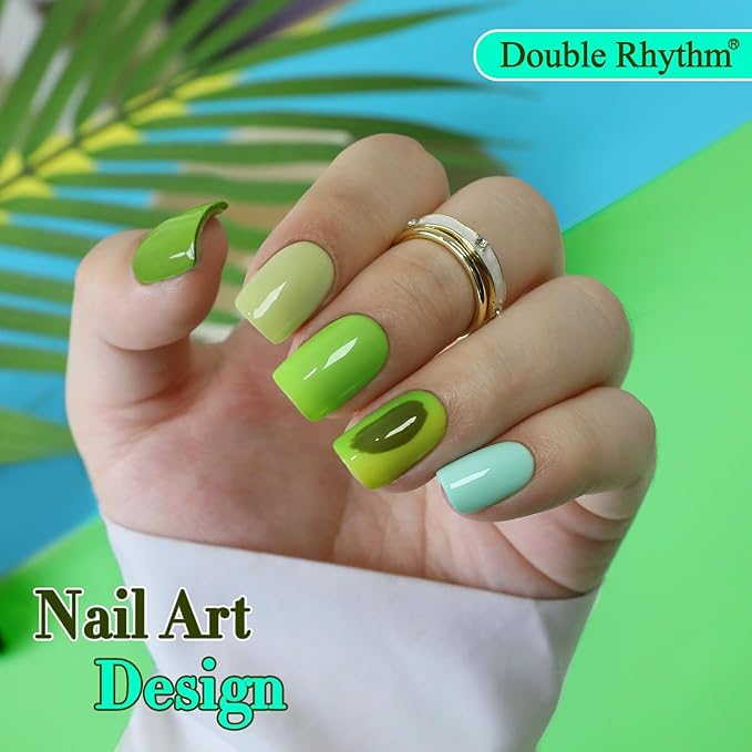 Double Rhythm 6 Pcs 15 ML Gel Polish Set Same Color Same Bottle Soak Off Gel Polish Kit Nail Art Manicure Salon DIY at Home for Women (Light Dark Green Olive Teal-T6-15)