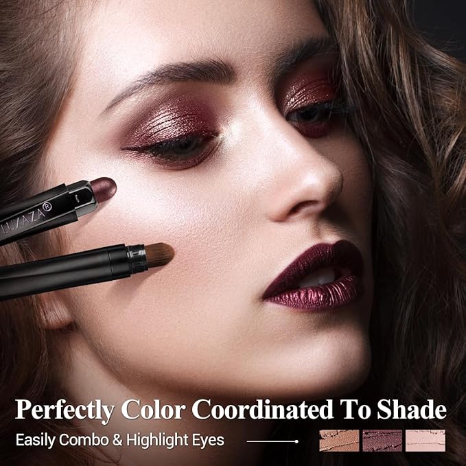 Neutral Eyeshadow Stick Makeup 6PCS Set, Brown Metallic Shimmer Matte Cream Eye Shadow Eyeliner Brightener Pencil Crayon - GRAPE WINE