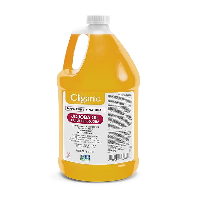 Cliganic Jojoba Oil Non-GMO, Bulk Gallon 128oz | 100% Pure for Skin, Hair & Face, Cold Pressed Natural Hexane Free - Hair Relaxer