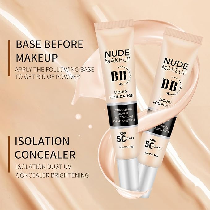 BB Cream Tinted Moisturizer with SPF50, BB Cream Full Coverage Foundation Hide Pore Spot, Hydrating LightWeight Matte BB Cream, Waterproof Long Lasting BB Cream for Oily Skin (Natural)