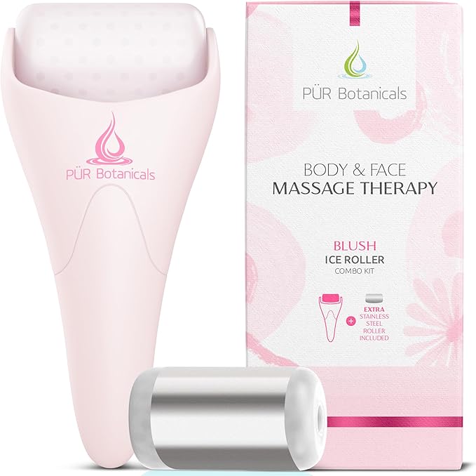Ice Roller Face Massager 2 in 1 Set- Therapeutic Cooling to Naturally Tone & Tighten | Brighten Complexion and Reduce Wrinkles, Under Eye Puffiness | Facial Cool Ice Rollers for Migraine + Pain Relief