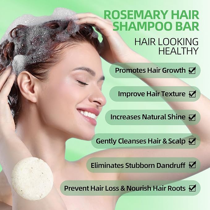2 Pack Rosemary Hair Shampoo Bar,Deep Cleansing for Scalp Hair Loss Shampoo Soap,Organic Hair Oil Control,Solid Shampoo for Hair Growth, Refreshing and Hydrating Soap for Stocking Stuffers Women Gifts