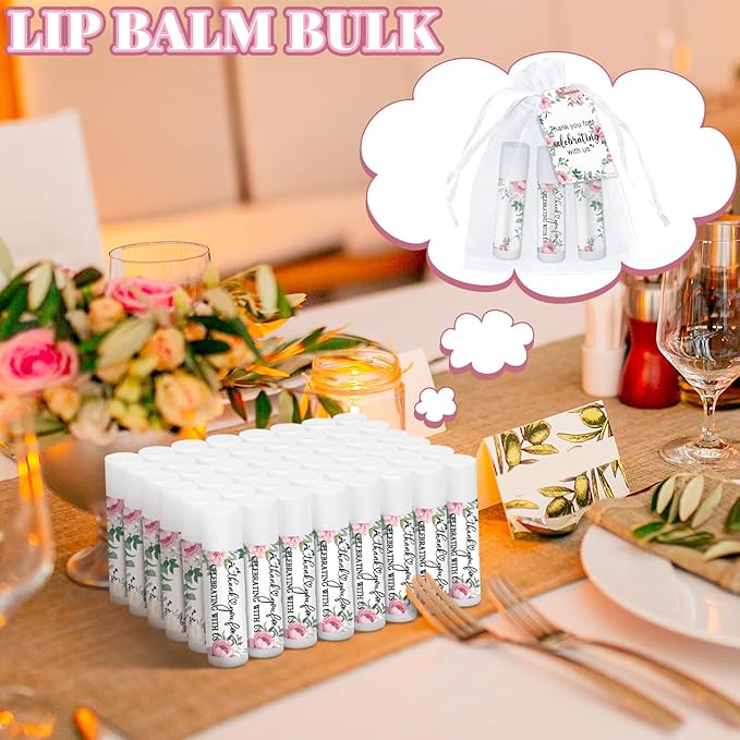 Dunzy 50 Pack Bridal Shower Favors Gifts Bulk Lip Balms Peony Wedding Favors Bachelorette Baby Shower Favor Prizes Souvenirs Thank You Appreciation Gifts for Guests Women Coworker Staff