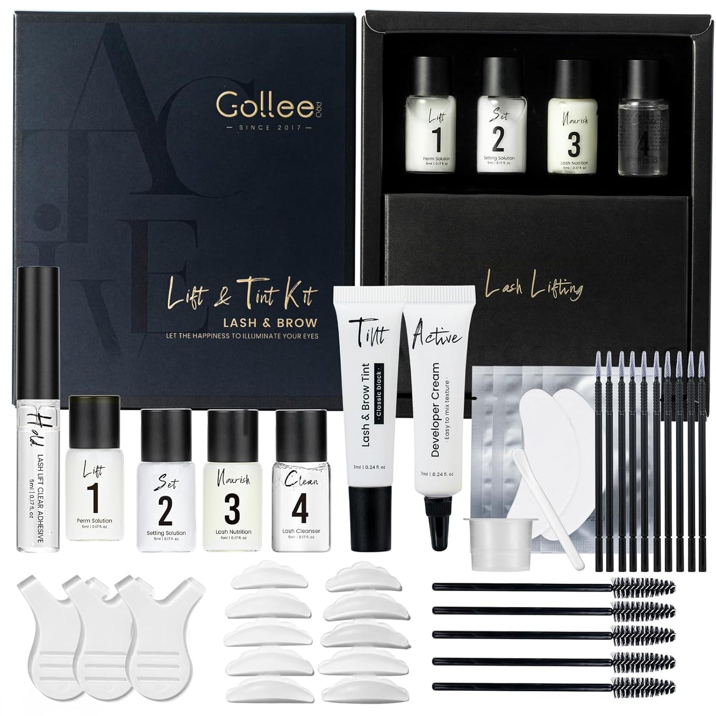 GOLLEE Lash Lift and Black Color Kit Brow Lamination Kit Black Eyelash & Eyebrow Set Eyelash Perm Kit With Detail Instruction and Complete Tools Easy For Beginner Achieve Salon-Quality at Home
