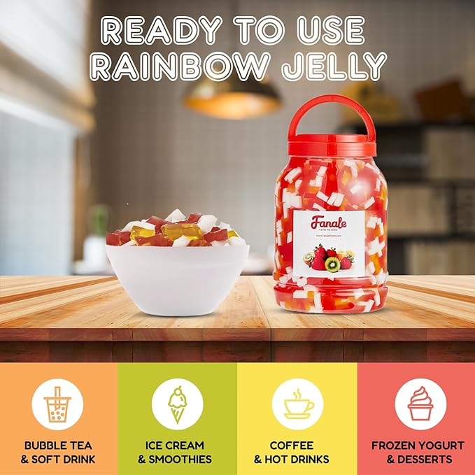 Fanale Coconut Jelly Topping nata de coco for Bubble Tea 8.3 lb | Rainbow Jelly | for Boba Tea, Smoothies, Slushes, Desserts | 8.3 pound (Pack of 4) | JEL001-CS
