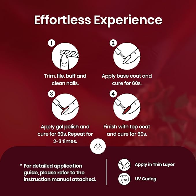 Beetles Red Gel Nail Polish Set with Top Coat, 6 Colors Popular Shimmer Red Burgundy Gel Polish Kit Nail Art Design Soak Off Uv LED Minicure DIY Home Gifts for Women