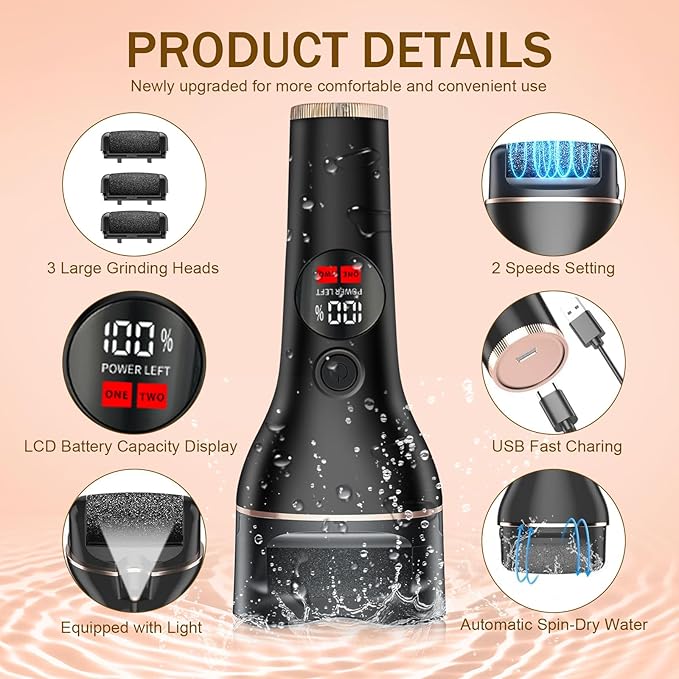 Electric Callus Remover for Feet with 17 in 1 Pedicure Kit, Rechargeable Waterproof Foot File Professional Foot Care Tools, Portable Callus Remover Kit to Remove Dead Skin Hard Skin Dry Cracks(Black)