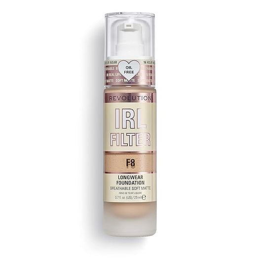Revolution Beauty, IRL Filter Longwear Foundation, Soft & Breathable Formula, Medium to Full Coverage, Matte Finish, F8, 0.7 Fl. Oz