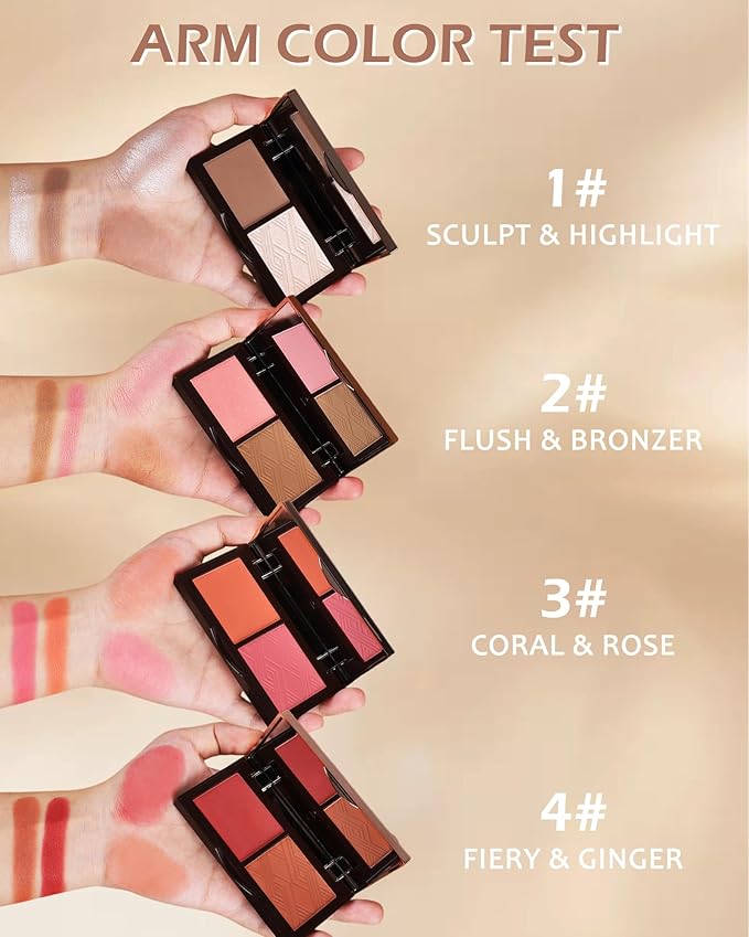 Face Matte Blush Powder Palette-2Colors Buildable Facial Cheek Blusher Pressed Powder Light Luxury Blush Contour Palette for Face,Longlasting Makeup Palette,Valentine's Day Gift Set for Women Girl-03