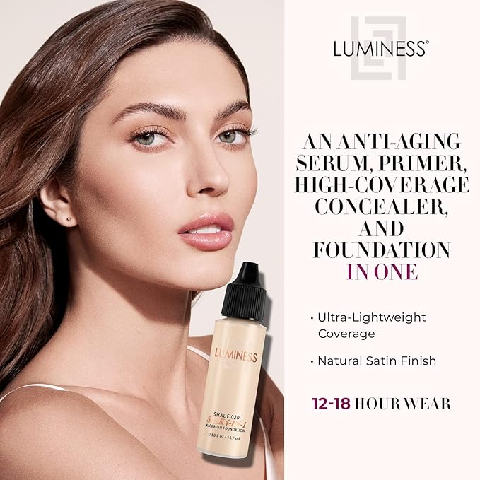 Luminess Air Silk 4-In-1 Airbrush Foundation- Foundation, Shade 020 (.5 Fl Oz) - Sheer to Medium Coverage - Anti-Aging Formula Hydrates and Moisturizes - Professional Makeup Kit for Cordless Air Brush