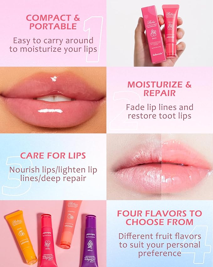 Hydrating Lip Glowy Balm, Ultra-Nourishing Lip Balm for Dry Cracked Lips, Moisturizer Lip Repair Sleeping Lip Mask, Day and Night Lip Care Therapy Treatment, Glossy Smooth Lip Butter Balm-02#Berry