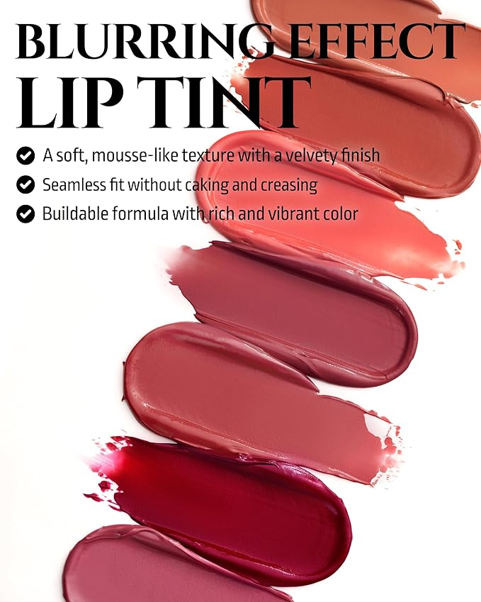 HEVVYMAKEUP Blurring Effect Lip Tint - Airy Velvet Matte Lips - Vegan, Longwear, Vibrant, Buildable Creamy Soft Texture - Korean Lip Makeup, Burnt Pumpkin, 0.13 fl.oz.