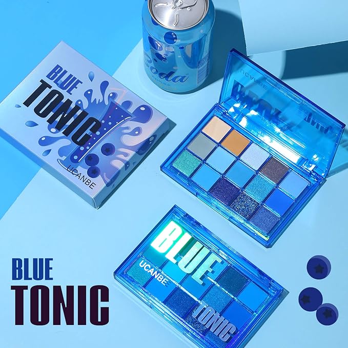 UCANBE Bright Neon Eyeshadow Makeup Palette-15 Shades High Pigmented Purple Blue Yellow Shimmer Matte Glitter Metallic Eyes Shadow Colorful Vibrant Creamy Make Up Pallets Kit - Blue Tonic…