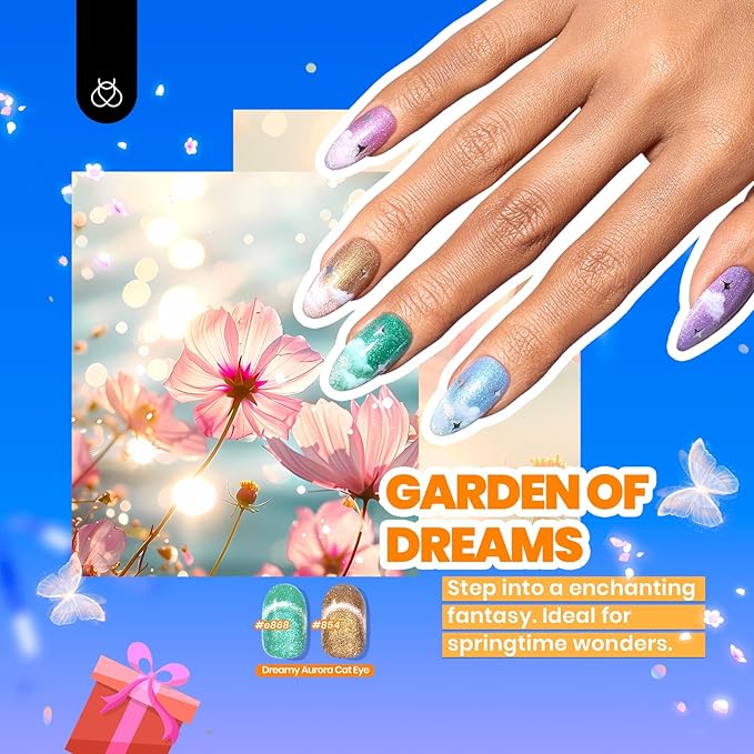 Beetles Cat Eye Gel Nail Polish Set-36 Colors Red Purple Brown Green Burgundy Magnetic Gel Nail Polish with Base Gel Glossy Matte Top Coat Magnet,Soak off UV Nail Gel DIY Nail Art Gift for Women