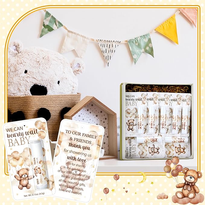 30 Pack Bear Baby Shower Party Gifts Favors Gifts Bulk Lip Balms for Guests Woman Man Entertainment Neutral Gender Reveal Favors Baby Shower Prizes Souvenirs Baby Gift Bags Stuffers