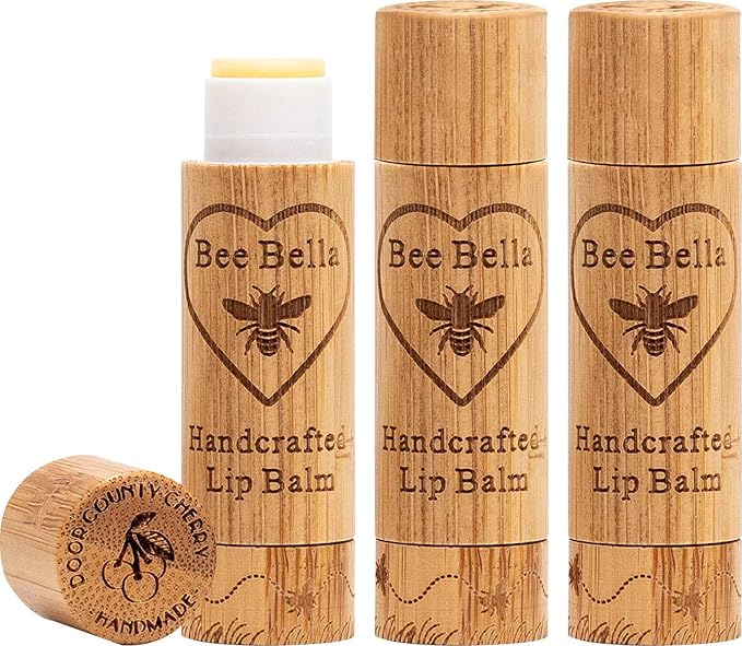 Bee Bella Lip Balm, Cherry, 3 Pack - Hydrating, Moisturizing Lip Care, 100% Natural, Original Organic Beeswax with Vitamin E, Handmade in USA