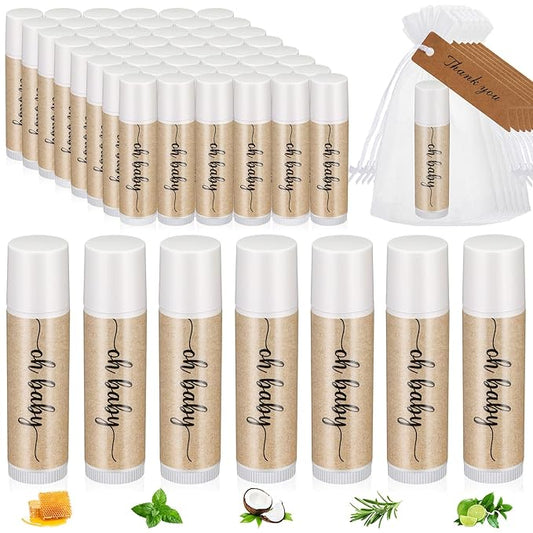 50 Sets Baby Shower Lip Balm Favor with Thank You Tags and Organza Bags, Lip Balm Bulk Baby Shower Gifts for Guests Prizes Gender Reveal Souvenirs Neutral Birthday Supplies