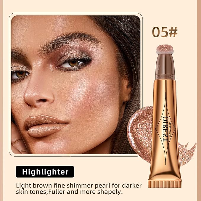 Highlighter Beauty Wand, Cream Liquid Highlighter Makeup Stick, Silky Smooth Face Shimmer Bronzer Stick with Cushion Applicator, Lightweight Body Face Glowing Highlighter, Cruelty-free（Rose Gold）
