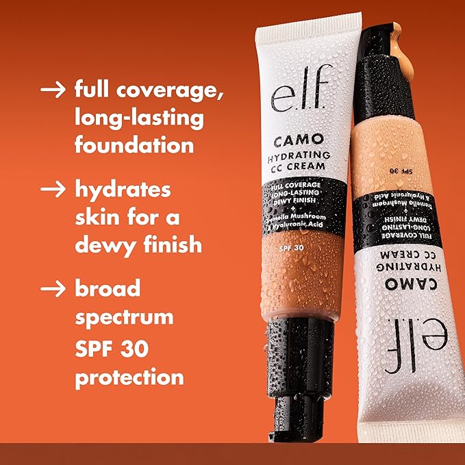 e.l.f. Hydrating Camo CC Cream, SPF 30, Color Correcting Full Coverage Foundation For A Dewy Finish, Vegan & Cruelty-Free, Fair 125 C