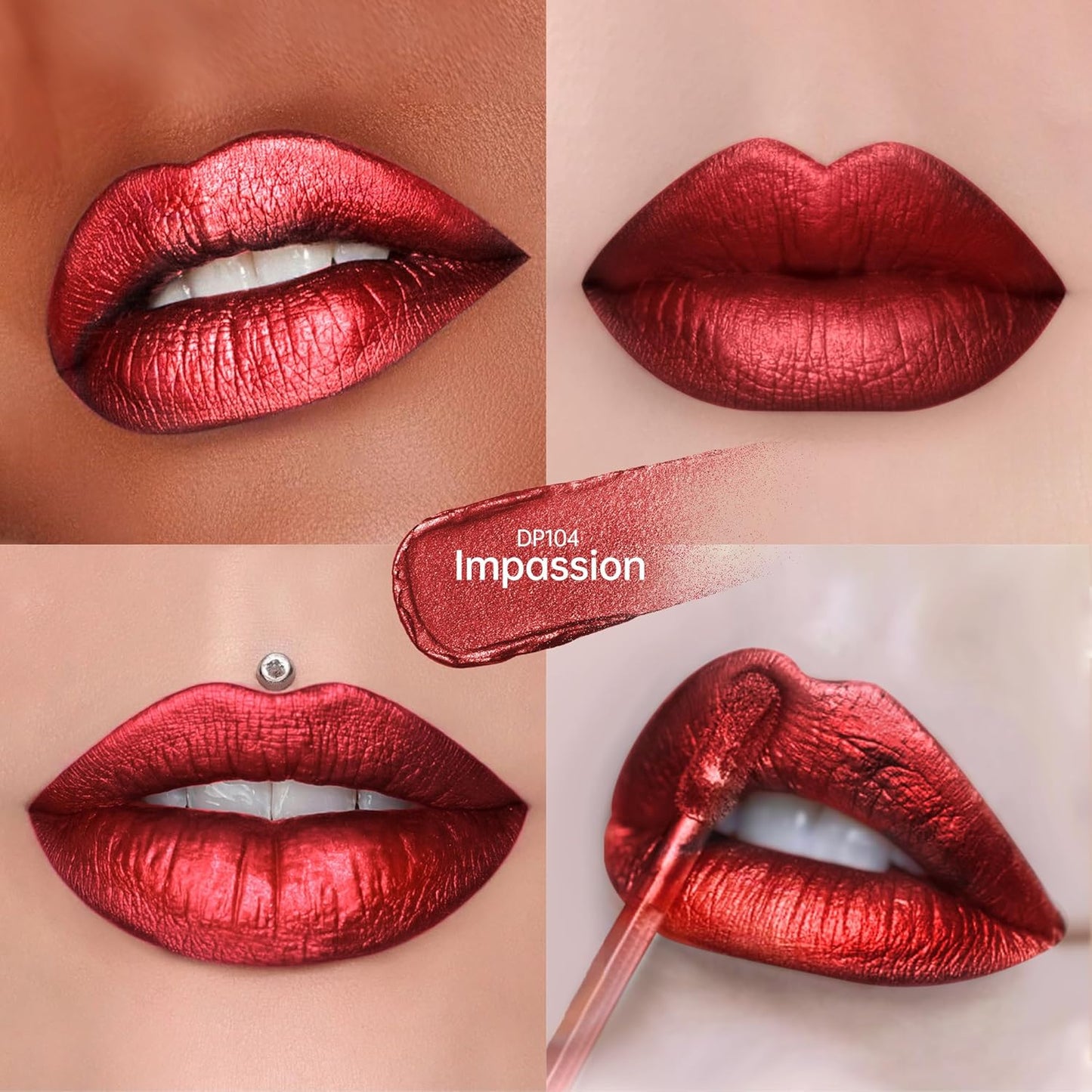 3Pc Lipsticks Set for Women Metallic Lipstick Long Lasting Dark Red Bronze Burgundy Lip Gloss, Metal Shine Lightweight Hydrating Full Coverage Lip Color, DP103/104/107