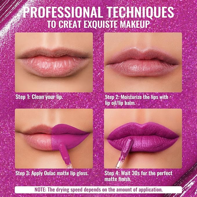 Oulac Matte Liquid Purple Lipstick for Women, Fuchsia Long lasting Lip Stain, Waterproof Highly Pigmented Creamy Formula Lipstick with Vitamin E, Vegan & Cruelty-Free, 4.5ml (MS02)