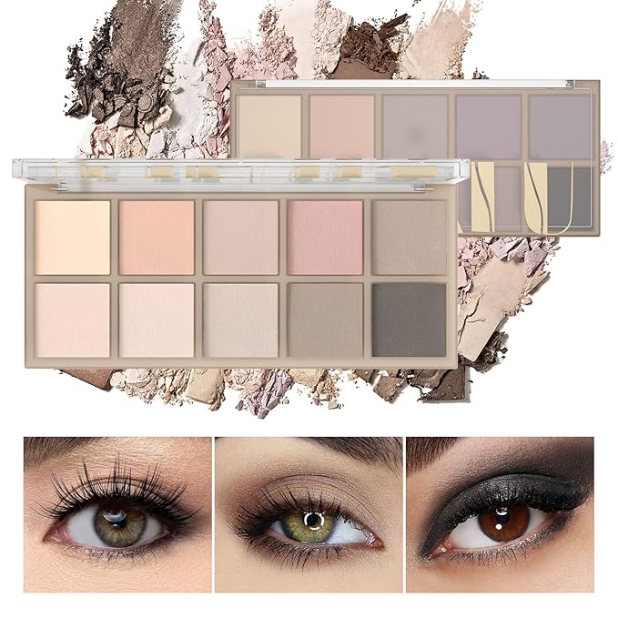 10 Colors Eyeshadow Palette Matte Naked Eye Shadow Makeup,High Pigmented, Naturing-Looking, Ultra-Blendable,Long Lasting High Pigment Nude Eyeshadow with 3 Eyeshadow Brush(Cement color)