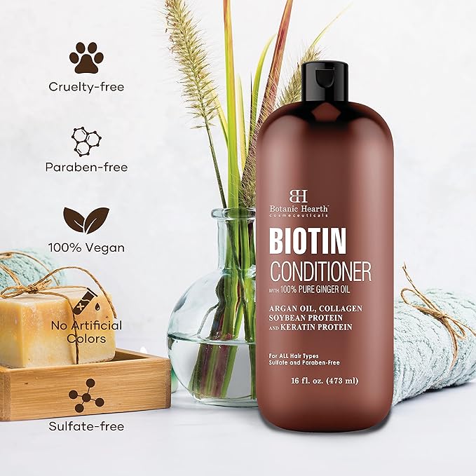 Botanic Hearth Biotin Conditioner With Ginger Oil & Keratin | For Hair Growth |With Turmeric Extract, Argan Oil, Tea Tree Oil & Vitamin E | Sulphate & Paraben Free | 16 Fl Oz