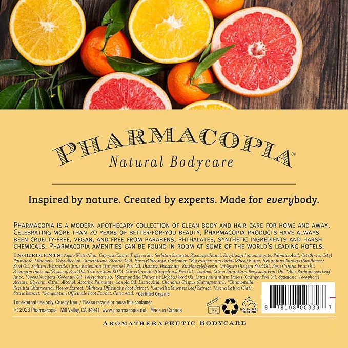 Pharmacopia Citrus Shampoo - Natural Hair Care with Plant Based & Organic Ingredients Aloe Vera, Jojoba Oil, Coconut Oil, and Chamomile Extract - Vegan, Cruelty Free, No Parabens or Sulfates, 16 oz