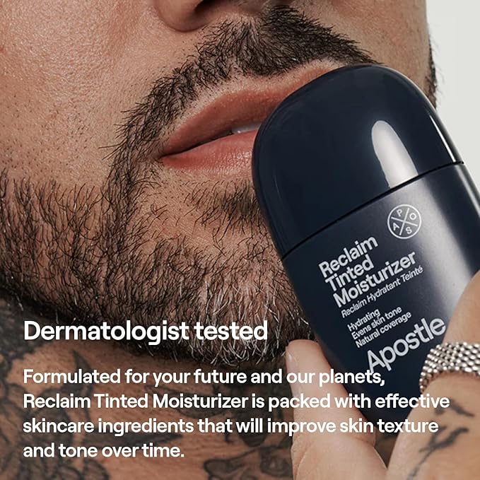 APOSTLE Reclaim Tinted Moisturizer for Men (6 Cornwall) - Niacinamide, Vitamin E, Squalane, Hyaluronic Acid, Tinted Face Moisturizer For Men. Hydrates, Evens Skin Tone, Reduces Fine Lines, 1 Fl. Oz.