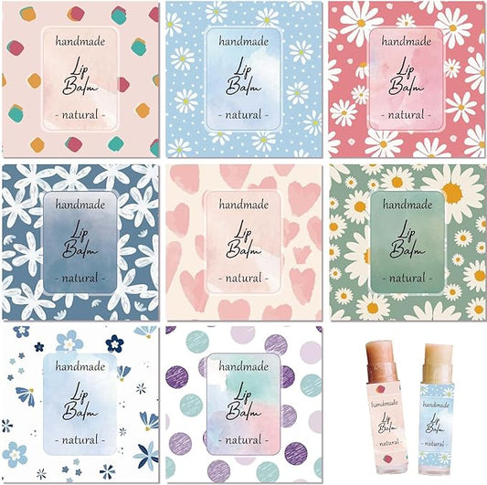 CRASPIRE 80Pcs 8 Styles Lip Balm Sticker Flower Background Self-Adhesive Homemade Lip Balm Labels Vintage Square DIY Heart Label Stickers for Lip Balm Containers Cosmetics Lipsticks