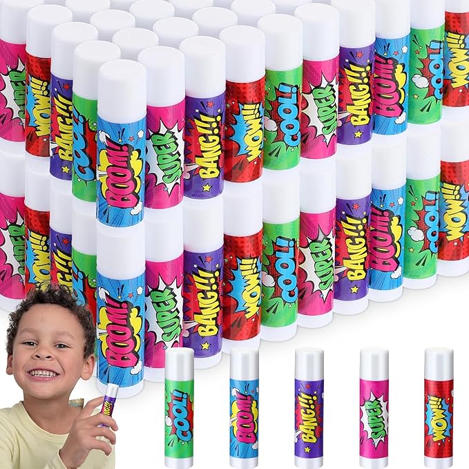 100 Pcs Hero Party Favors Lip Balms Bulk for Kids Birthday Party Moisturizing Lip Balm for Hero Themed Celebration Gifts Lip Care Products for Classroom Rewards Favor Party Supplies