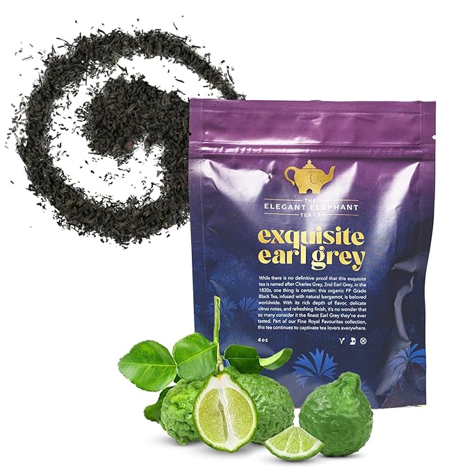 Earl Grey Tea, Organic Loose Leaf Black Tea – Classic Bergamot & Citrus Flavor – Boost Clarity & Wellness – Drink Hot or Iced – 4 oz Resealable Bag (Makes 50 Cups) – The Elegant Elephant