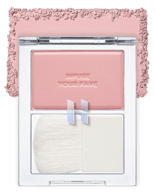 HOLIKA HOLIKA Infusing Blush with Brush - Lightweight, Smooth, Blendable Cheek Blusher, Sebum-Control, Natural Pore Coverage, Built-In Brush, Long-Lasting Pigment for Romantic Mood (05 SIMOON)