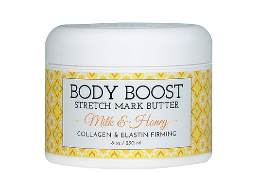 Body Boost Milk & Honey Stretch Mark Butter- Safe for Pregnancy and Nursing- Repair Stretch Marks and Scars- Paraben, Phenoxyethanol Free