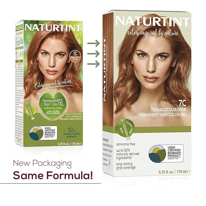 Naturtint 7C Terracotta Blonde Permanent Hair Color (Pack of 6), Ammonia Free, Vegan, Cruelty Free, up to 100% Gray Coverage, Long Lasting Results (Packaging may vary)