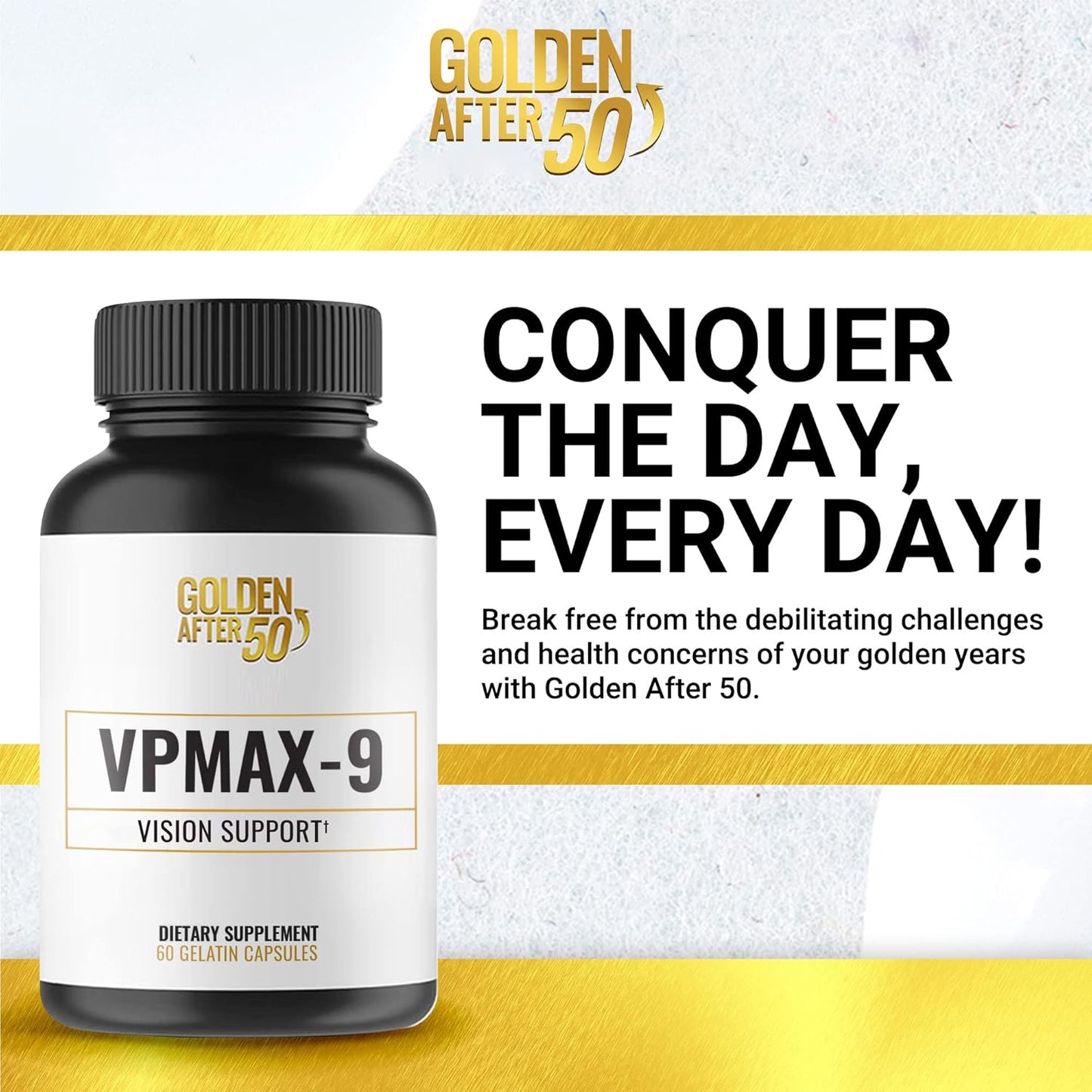 Golden After 50 VpMax-9 - Sight Care and Antioxidant Supplement with Eye Vitamins, Lutein, Lycopene and Bilberry Extract - 6 Bottles