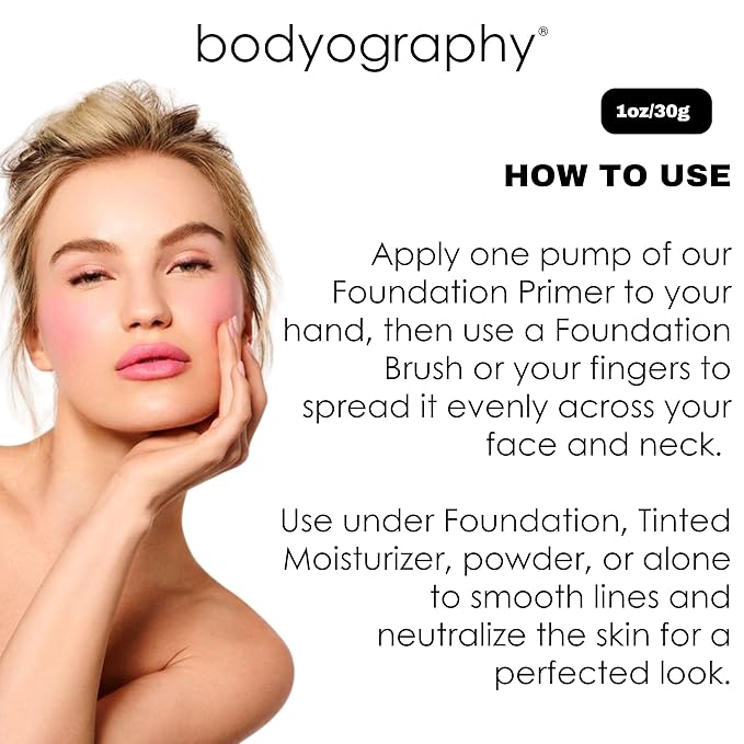 BODYOGRAPHY - Foundation Primer (Neutral): Flawless Anti-Aging Salon Makeup Primer w/Vitamin E, A, Jojoba, Grapeseed Oil | Control Shine | Gluten-Free, Cruelty-Free, 1 oz.