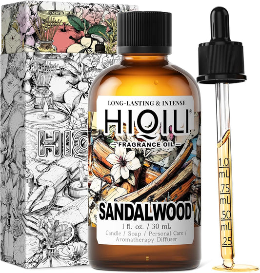 HIQILI Sandalwood Fragrance Oil for Home Diffuser, Luxury Hotel Scent, Perfect for DIY Candle & Soap Making, Add to Body Lotion - 1 Fl Oz