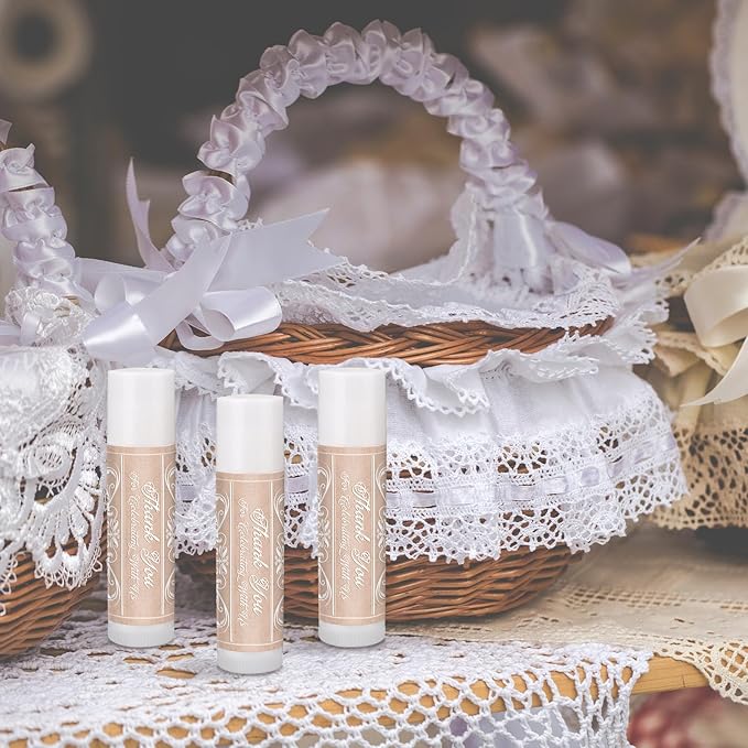 Dunzy 50 Pcs Thank You Gift Lip Balm Bulk Baby Shower Party Favors Bridal Shower Favor Lip Care with Assorted Fruit Flavors Thank You Lipstick for Guest Basket Gift Stuffer (Vintage)