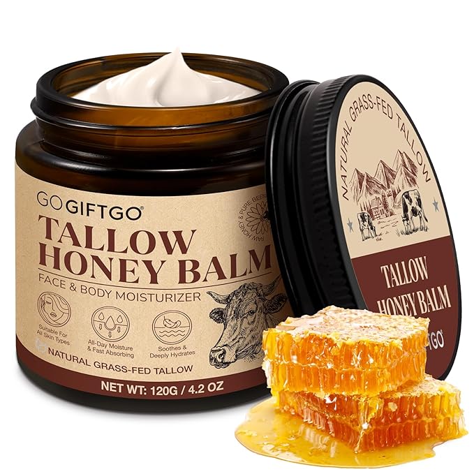 Beef Tallow for Skin,Tallow and Honey Balm,Beef Tallow for Face,Tallow Face Moisturizer,Natural Moisturizer Hydrates,Deeply Nourishes the Skin, Enhances Natural Radiance (1pcs)