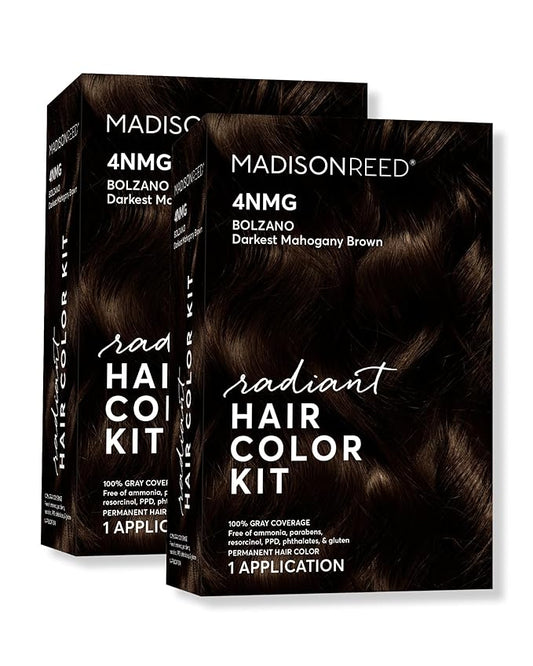 Madison Reed Radiant Hair Color Kit | 4NMG Darkest Mahogany Brown (Bolzano) for 100% Gray Hair Coverage | Salon Quality Permanent Hair Dye | PPD-Free & Ammonia-Free | (Packaging May Vary) 2 Pack