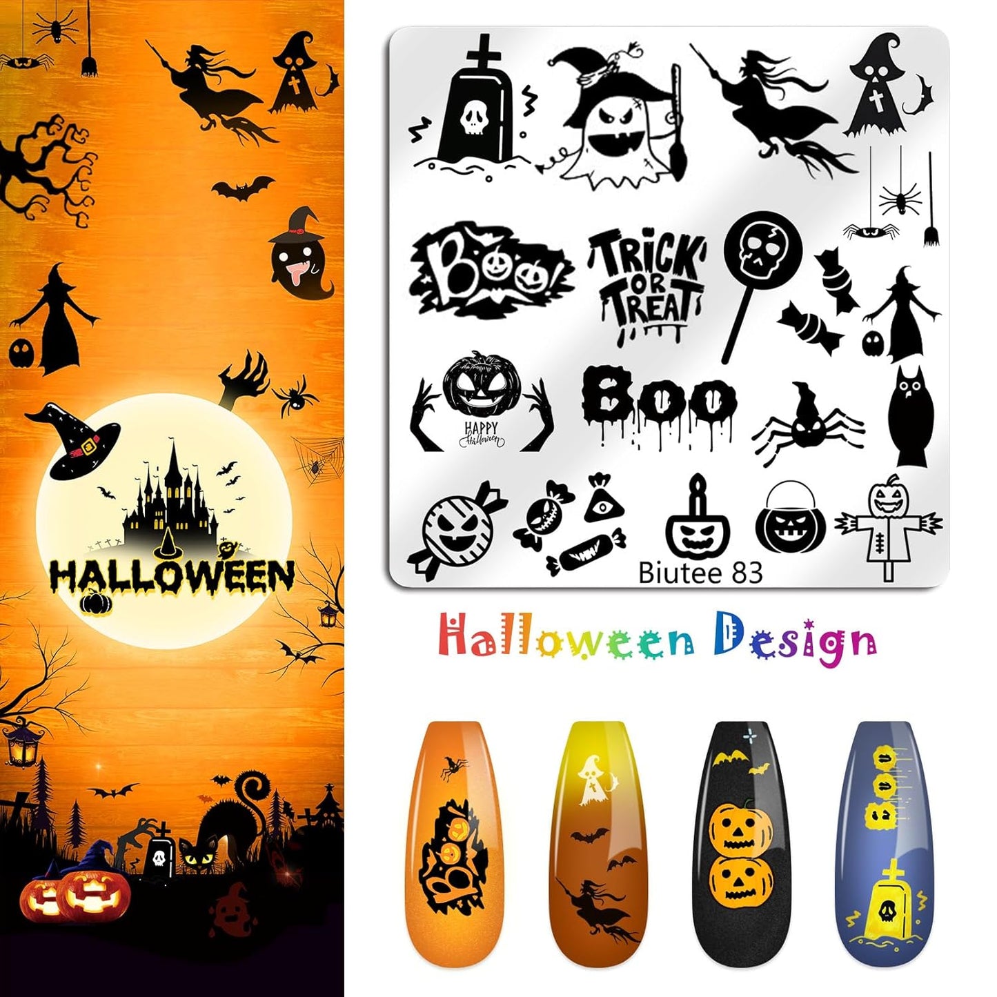 Biutee Nail Stamping Plate 15PCS Nail Stamper Kit Nail Art Stamping Plates Set with Nail Stamper, Scraper & Storage Bag, Nail Stamping Kit Star Bowknot Love Butterfly Leaf Halloween Design Template