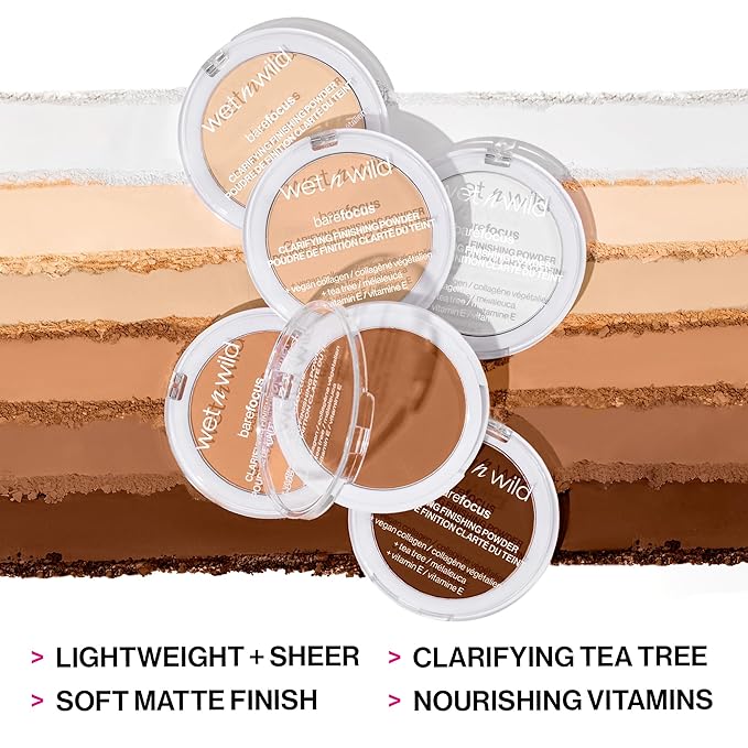 wet n wild Photo Focus Dewy Liquid Foundation Makeup Soft Beige & Bare Focus Clarifying Finishing Powder Light-Medium