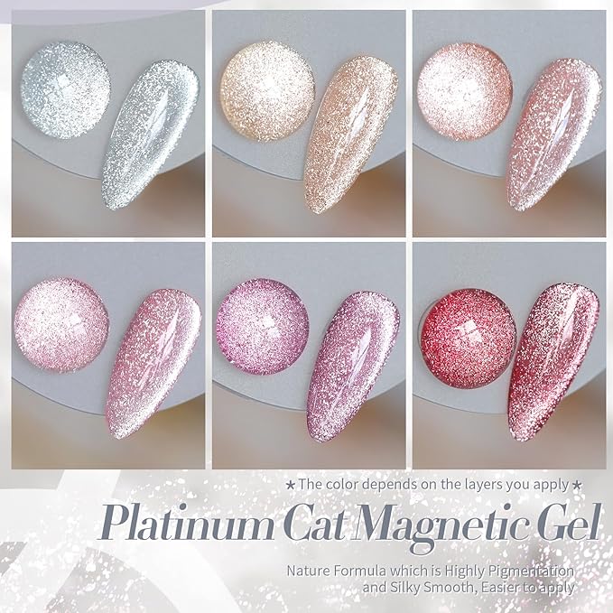 Born Pretty Magnetic Gel Polish Platinum Glitter Cat Magnetic Gel Nail Polish Silver Rose Gold Pink Red Purple Nail Salon DIY at Home